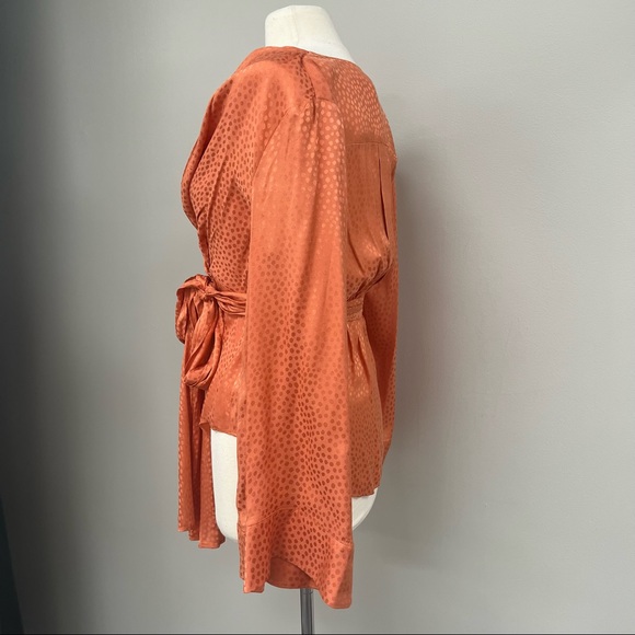 BCBG Textured Satin Long Sleeve Wrap Top in Papaya - Picture 6 of 8